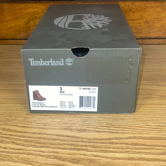TIMBERLAND Medium Brown 6in Nubuck Tan Field Boots Size 3 Youth New In Box - Picture 5 of 8
